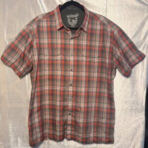 KÜHL Mens Plaid Short Sleeve Button Up Shirt XL Hiking Outdoor Red Gray